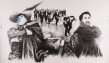 CHAMBAS, Bretteurs et menteurs, Mine de plomb et crayons de couleur, 2011, 153 x 232 cm