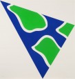 Claude Viallat, Triangle, fond bleu, formes vert foncé Atelier Piero Crommelynck, 1992 Cuivre découpé signé et numéroté “13/20” 83 x 87 cm