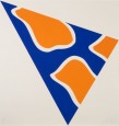 Claude Viallat, Triangle, fond bleu, formes oranges Atelier Piero Crommelynck, 1992 Cuivre découpé signé et numéroté “8/20” 83 x 87 cm