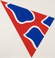 Claude Viallat, Triangle, fond rouge, formes bleues Atelier Piero Crommelynck, 1992 Cuivre découpé signé et numéroté “7/20” 83 x 87 cm
