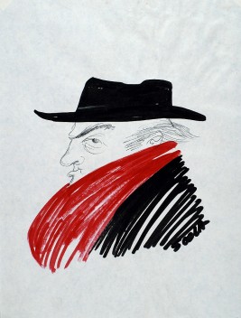 Ettore Scola,"Fellini", F10, dessin original à l'encre de chine, non daté, signé, 21x29.7cm.