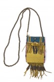 Petit sac perlé à motif de tête de bison Plaines du Nord, Canada ou USA, circa 1870 Peau, perles de Murano, grosses perles de cuivre, cônes de métal, lanières de cuir, sinew, bouton de métal 22 x 11 cm