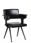 Friso Kramer Fauteuil Resort, 1960 Ahrend Asssie et dossier en skai noir, piètement noir en tôle d’acier 83 x 63 x 57 cm